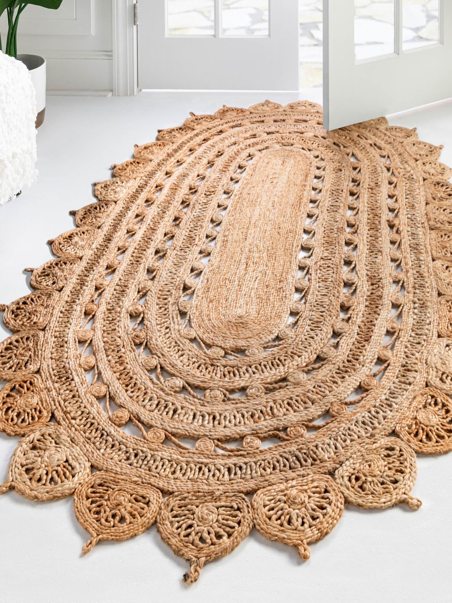 Natural 7' 10 x 10' Braided Jute Oval Area Rug 100% Jute Hand Braided Natural Eco-Friendly Boho Style Carpet for Living Rooms Dining Office Space Dorms for Sale at Rug Engine