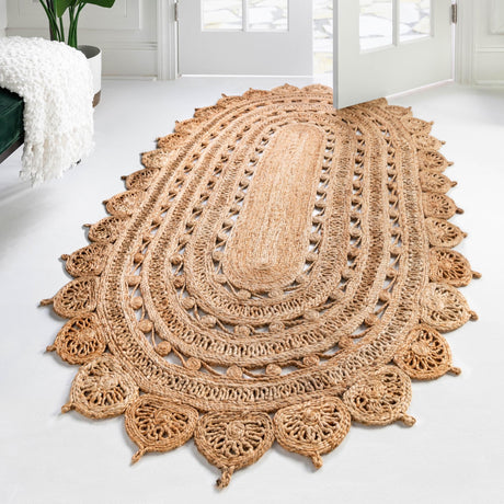 Natural 7' 10 x 10' Braided Jute Oval Area Rug 100% Jute Hand Braided Natural Eco-Friendly Boho Style Carpet for Living Rooms Dining Office Space Dorms for Sale at Rug Engine