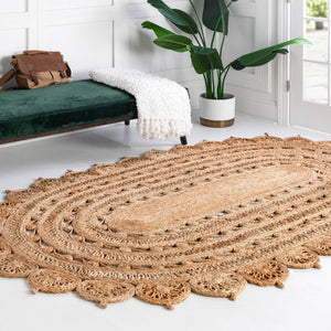 Natural 3' 1 x 5' 1 Braided Jute Oval Rug