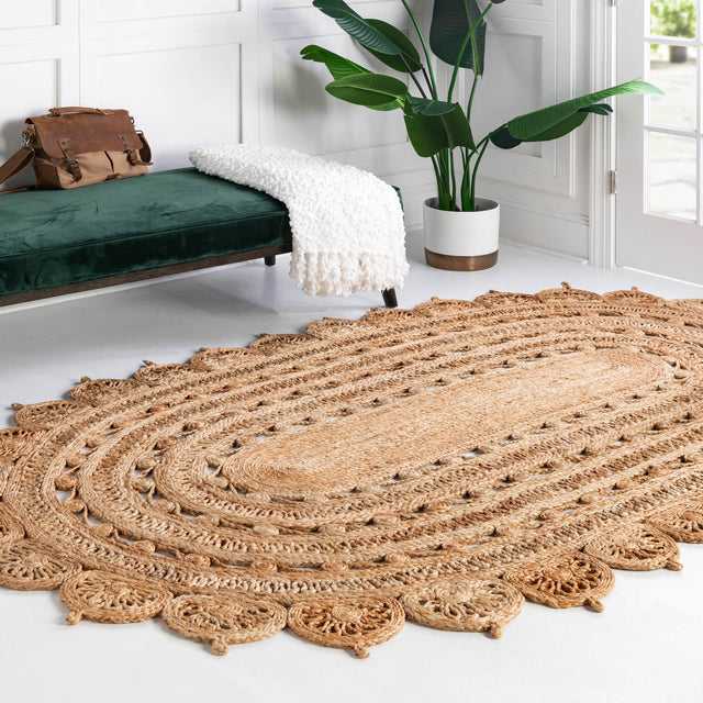Natural 3' 1 x 5' 1 Braided Jute Oval Rug