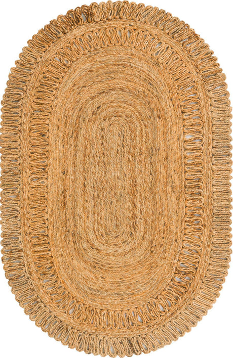 Natural 3' 1 x 5' 1 Braided Jute Oval Rug