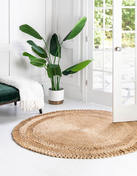 Natural 2' x 2' Braided Jute Round Area Rug 100% Jute Hand Braided Natural Eco-Friendly Boho Style Carpet for Living Rooms Dining Office Space Dorms for Sale at Rug Engine