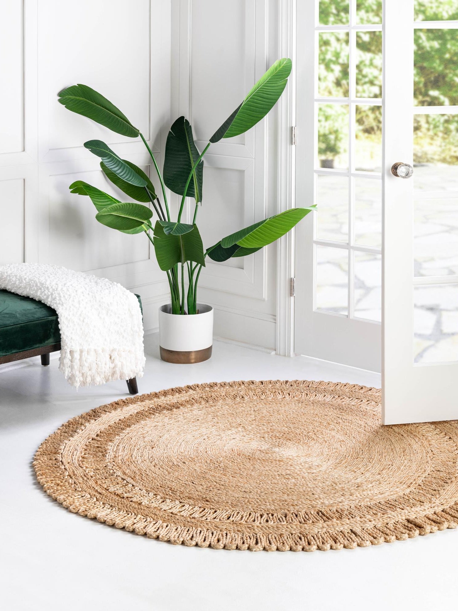 Natural 5' 1 x 5' 1 Braided Jute Round Area Rug 100% Jute Hand Braided Natural Eco-Friendly Boho Style Carpet for Living Rooms Dining Office Space Dorms for Sale at Rug Engine