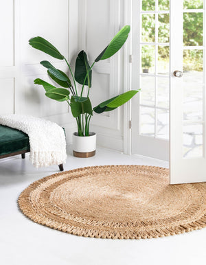 Natural 3' 1 x 3' 1 Braided Jute Round Rug