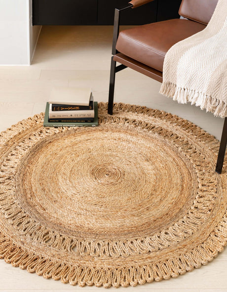 Natural 4' 1 x 4' 1 Braided Jute Round Area Rug 100% Jute Hand Braided Natural Eco-Friendly Boho Style Carpet for Living Rooms Dining Office Space Dorms for Sale at Rug Engine
