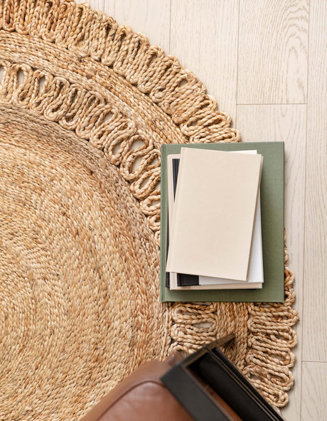 Natural 5' 1 x 5' 1 Braided Jute Round Area Rug 100% Jute Hand Braided Natural Eco-Friendly Boho Style Carpet for Living Rooms Dining Office Space Dorms for Sale at Rug Engine