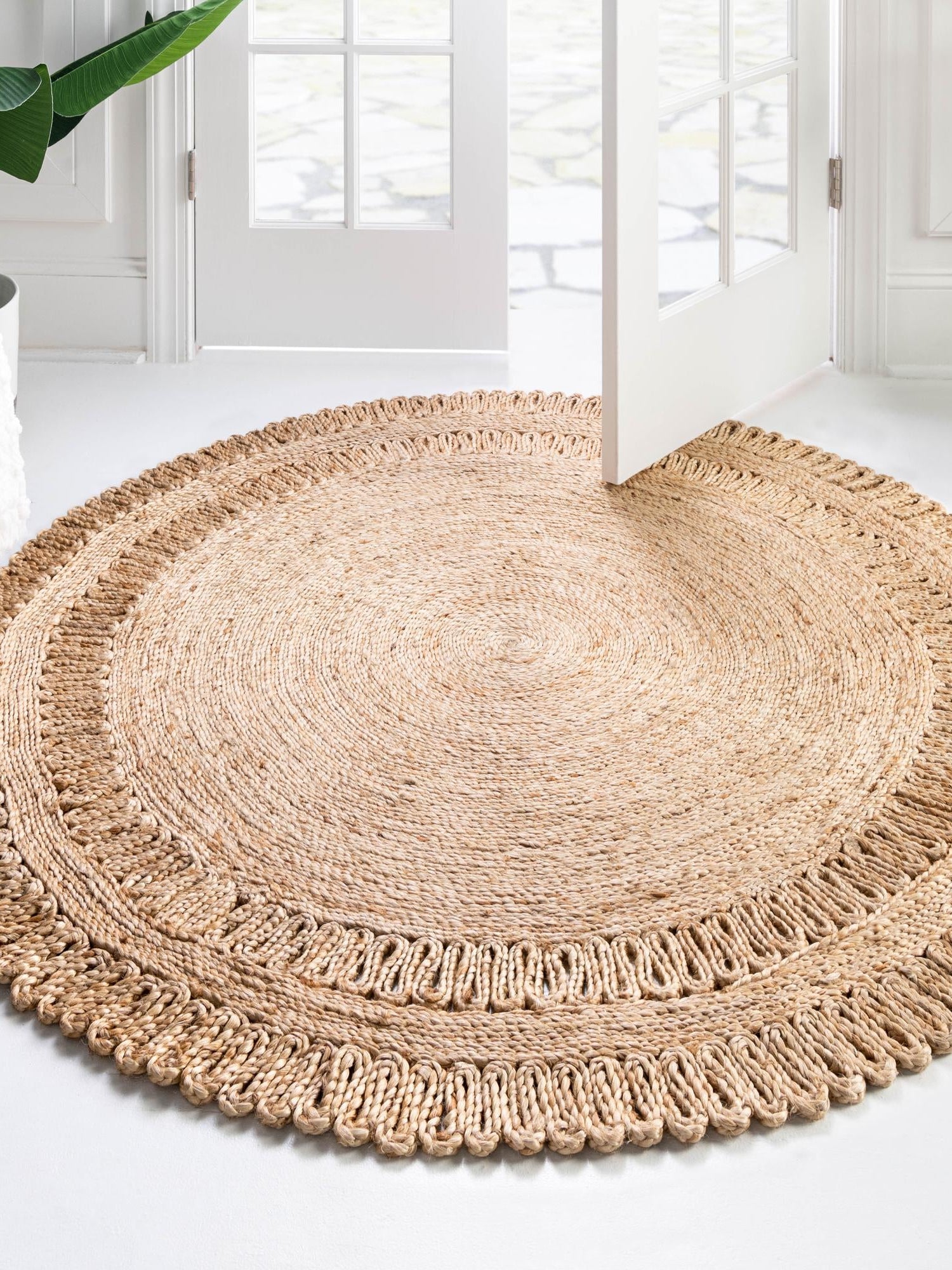 Natural 6' 1 x 6' 1 Braided Jute Round Area Rug 100% Jute Hand Braided Natural Eco-Friendly Boho Style Carpet for Living Rooms Dining Office Space Dorms for Sale at Rug Engine