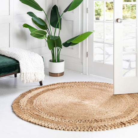 Natural 4' 1 x 4' 1 Braided Jute Round Area Rug 100% Jute Hand Braided Natural Eco-Friendly Boho Style Carpet for Living Rooms Dining Office Space Dorms for Sale at Rug Engine