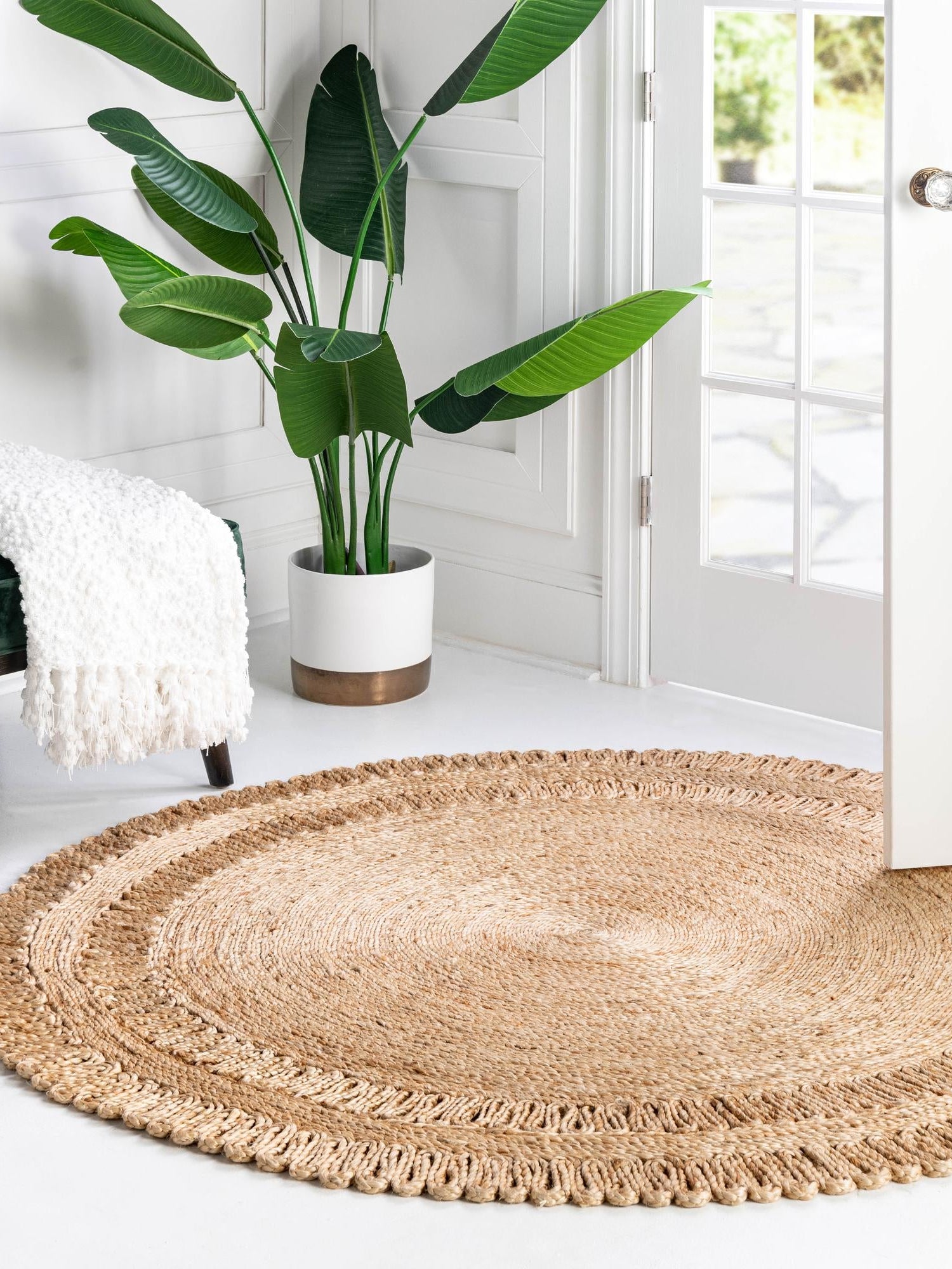 Natural 2' x 2' Braided Jute Round Area Rug 100% Jute Hand Braided Natural Eco-Friendly Boho Style Carpet for Living Rooms Dining Office Space Dorms for Sale at Rug Engine