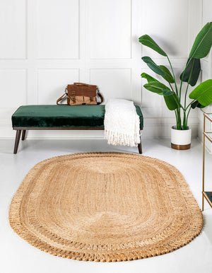 Natural 3' 1 x 5' 1 Braided Jute Oval Rug