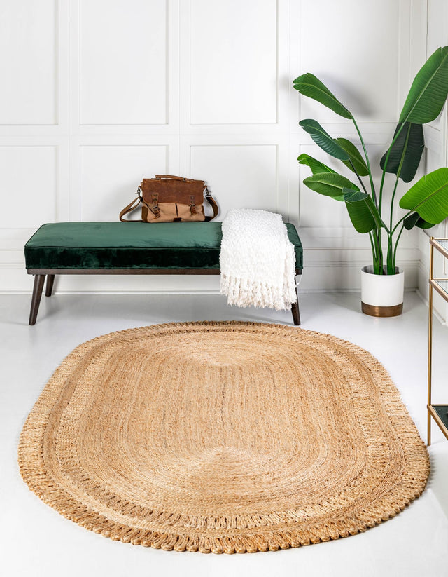 Natural 3' 1 x 5' 1 Braided Jute Oval Rug