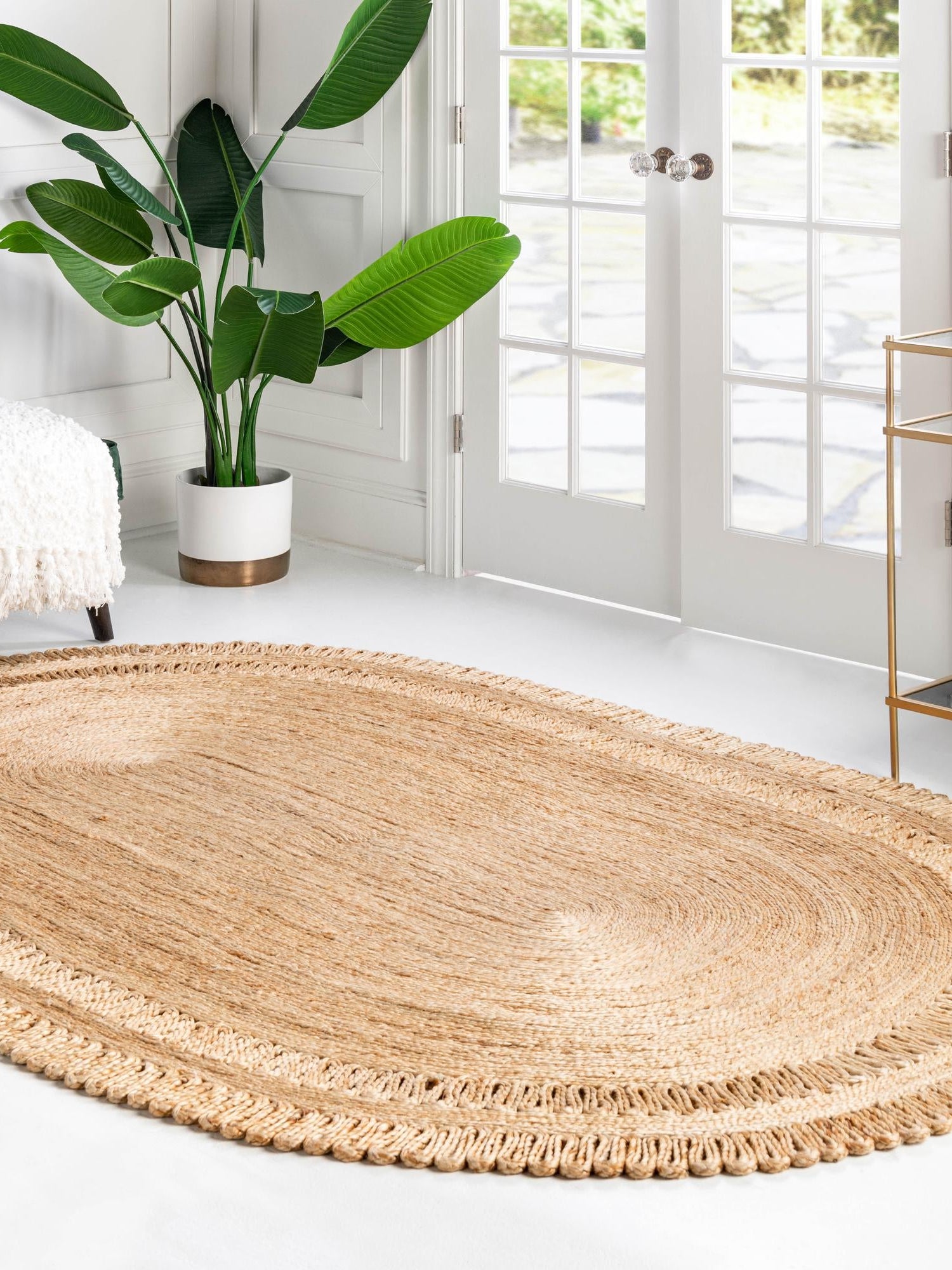 Natural 7' 10 x 10' Braided Jute Oval Area Rug 100% Jute Hand Braided Natural Eco-Friendly Boho Style Carpet for Living Rooms Dining Office Space Dorms for Sale at Rug Engine