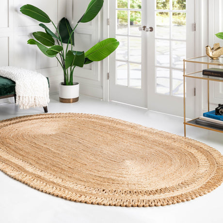 Natural 7' 10 x 10' Braided Jute Oval Area Rug 100% Jute Hand Braided Natural Eco-Friendly Boho Style Carpet for Living Rooms Dining Office Space Dorms for Sale at Rug Engine