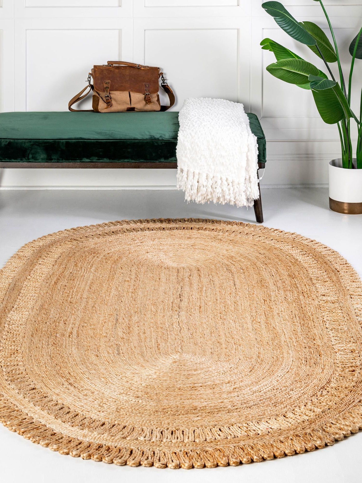 Natural 5' 1 x 8' Braided Jute Oval Area Rug 100% Jute Hand Braided Natural Eco-Friendly Boho Style Carpet for Living Rooms Dining Office Space Dorms for Sale at Rug Engine