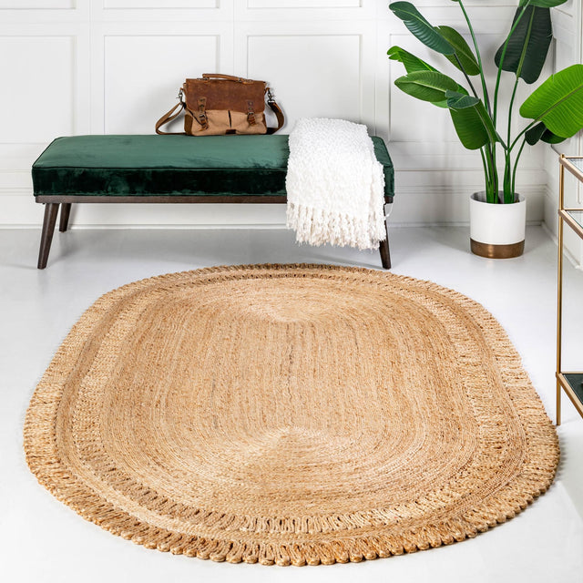 Natural 4' 1 x 6' 1 Braided Jute Oval Rug