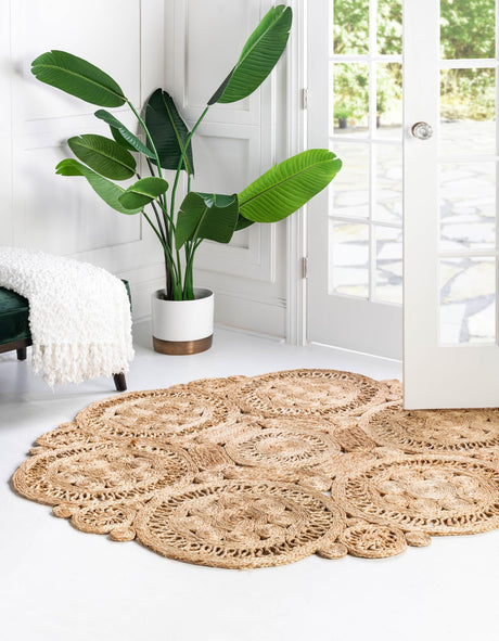 Natural 2' x 2' Braided Jute Round Area Rug 100% Jute Hand Braided Natural Eco-Friendly Boho Style Carpet for Living Rooms Dining Office Space Dorms for Sale at Rug Engine