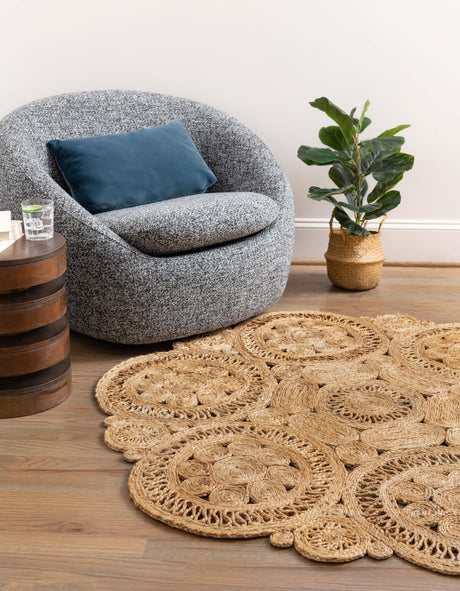 Natural 6' 1 x 6' 1 Braided Jute Round Area Rug 100% Jute Hand Braided Natural Eco-Friendly Boho Style Carpet for Living Rooms Dining Office Space Dorms for Sale at Rug Engine