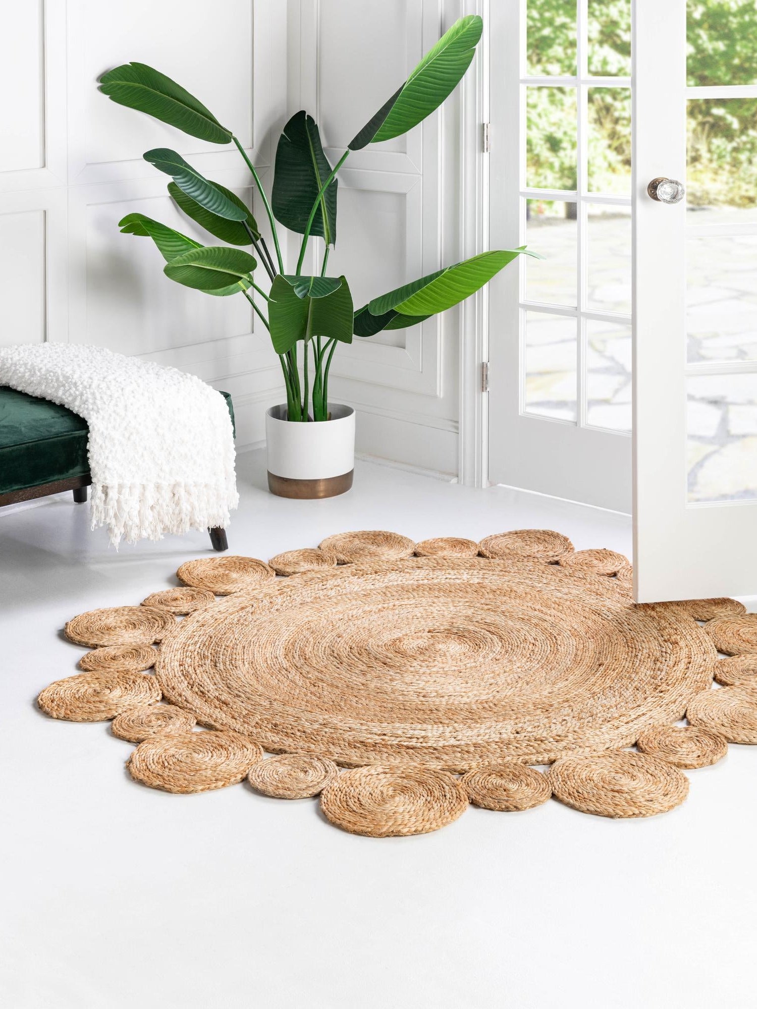 Natural 4' 1 x 4' 1 Braided Jute Round Area Rug 100% Jute Hand Braided Natural Eco-Friendly Boho Style Carpet for Living Rooms Dining Office Space Dorms for Sale at Rug Engine
