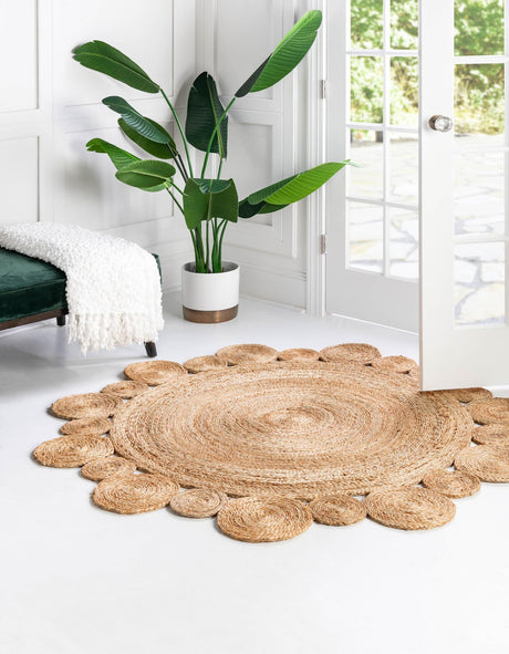 Natural 4' 1 x 4' 1 Braided Jute Round Area Rug 100% Jute Hand Braided Natural Eco-Friendly Boho Style Carpet for Living Rooms Dining Office Space Dorms for Sale at Rug Engine
