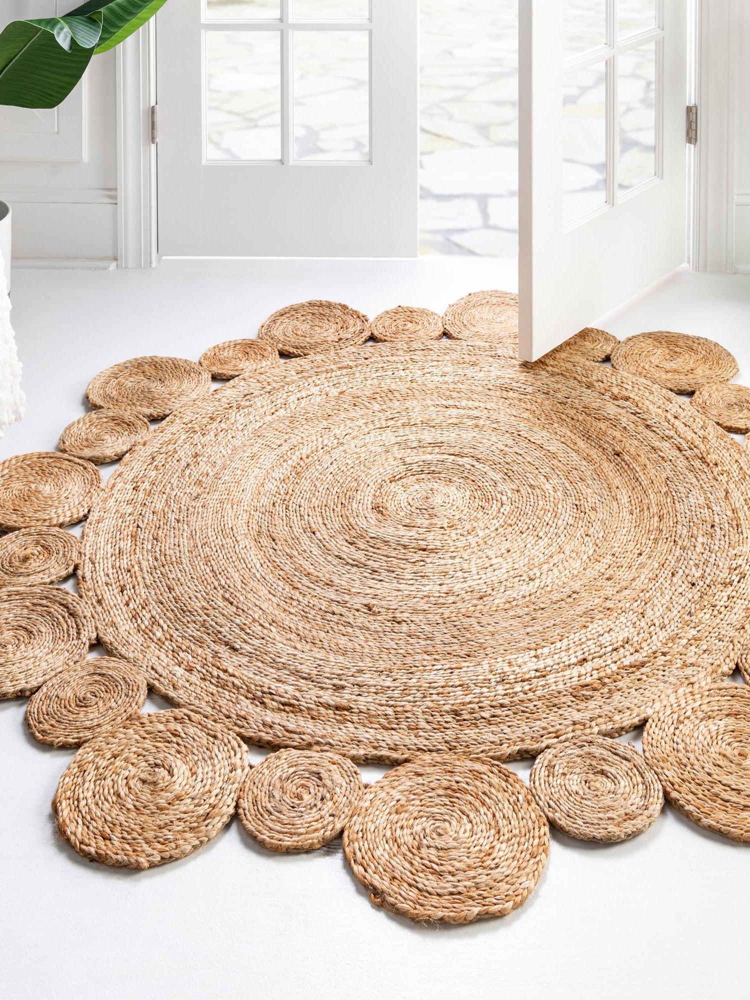 Natural 7' 10 x 7' 10 Braided Jute Round Area Rug 100% Jute Hand Braided Natural Eco-Friendly Boho Style Carpet for Living Rooms Dining Office Space Dorms for Sale at Rug Engine