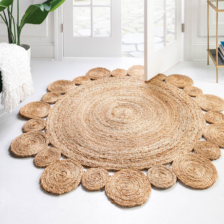 Natural 7' 10 x 7' 10 Braided Jute Round Area Rug 100% Jute Hand Braided Natural Eco-Friendly Boho Style Carpet for Living Rooms Dining Office Space Dorms for Sale at Rug Engine