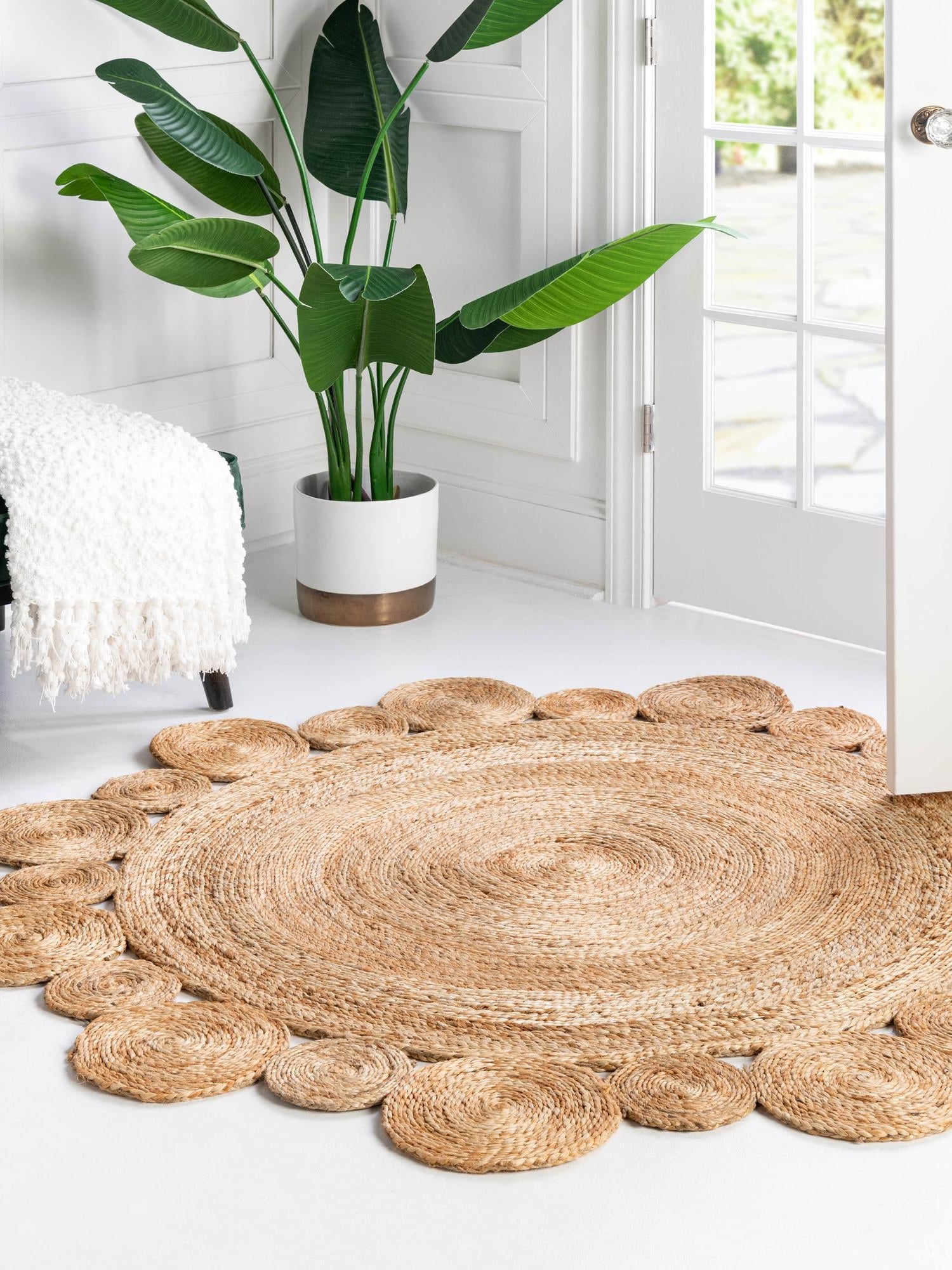 Natural 3' 1 x 3' 1 Braided Jute Round Area Rug 100% Jute Hand Braided Natural Eco-Friendly Boho Style Carpet for Living Rooms Dining Office Space Dorms for Sale at Rug Engine