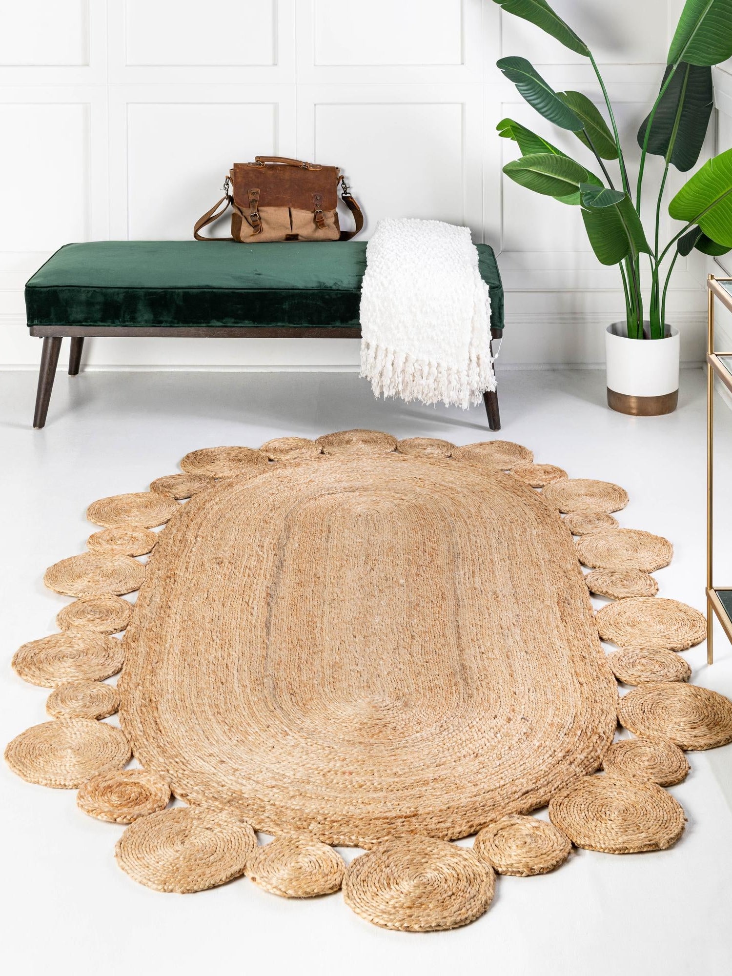 Natural 4' 1 x 6' 1 Braided Jute Oval Area Rug 100% Jute Hand Braided Natural Eco-Friendly Boho Style Carpet for Living Rooms Dining Office Space Dorms for Sale at Rug Engine