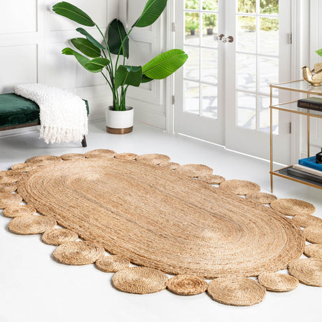 Natural 7' 10 x 10' Braided Jute Oval Area Rug 100% Jute Hand Braided Natural Eco-Friendly Boho Style Carpet for Living Rooms Dining Office Space Dorms for Sale at Rug Engine