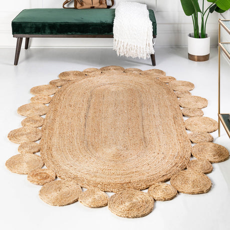 Natural 7' 10 x 10' Braided Jute Oval Area Rug 100% Jute Hand Braided Natural Eco-Friendly Boho Style Carpet for Living Rooms Dining Office Space Dorms for Sale at Rug Engine