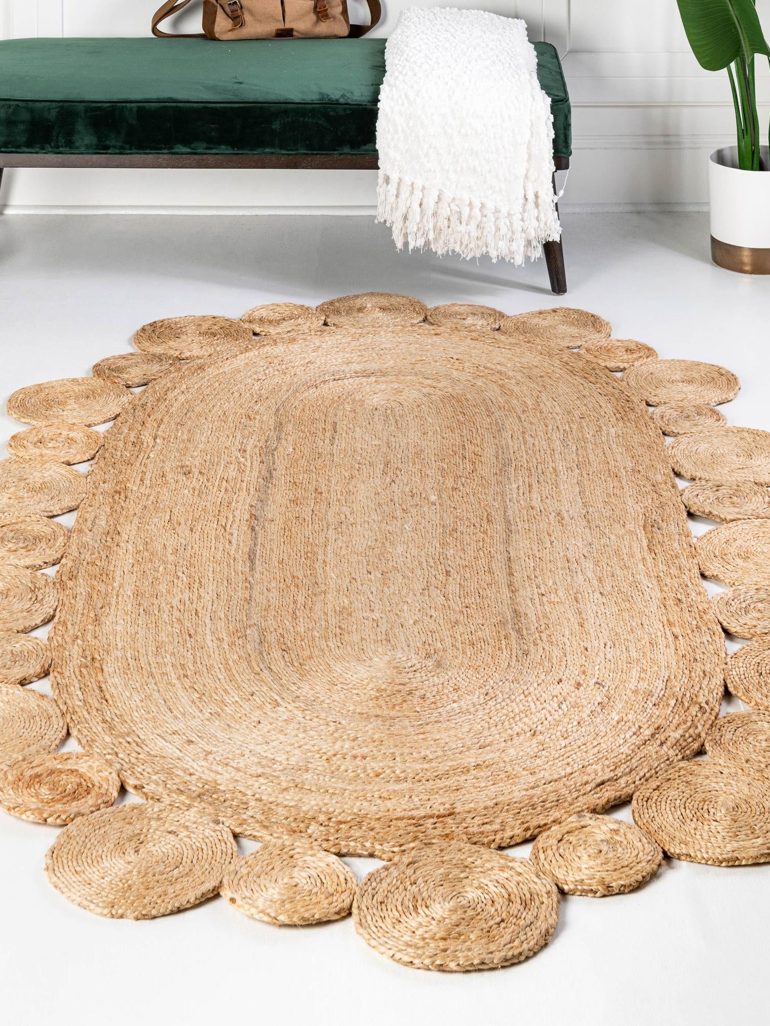 Natural 4' 1 x 6' 1 Braided Jute Oval Area Rug 100% Jute Hand Braided Natural Eco-Friendly Boho Style Carpet for Living Rooms Dining Office Space Dorms for Sale at Rug Engine