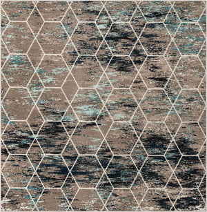 Blue Multicolor 10' x 10' Trellis Frieze Square Area Rug Geometric Modern Unique Stain Resistant Easy Clean Carpet for Living, Dining, Bedrooms, Office for Sale at Rug Engine