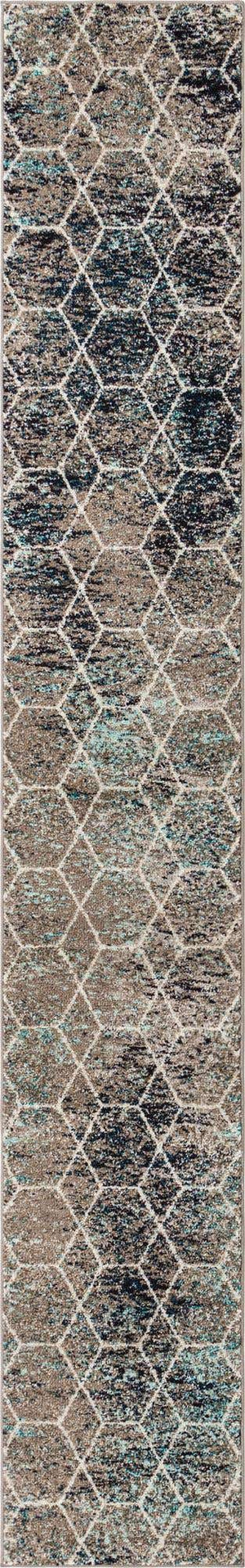 Blue Multicolor 2' 7 x 11' Trellis Frieze Runner Area Rug Geometric Modern Unique Stain Resistant Easy Clean Carpet for Living, Dining, Bedrooms, Office for Sale at Rug Engine