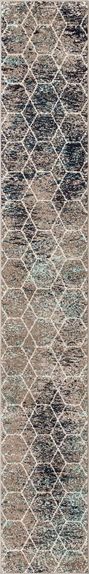 Blue Multicolor 2' 7 x 12' Trellis Frieze Runner Area Rug Geometric Modern Unique Stain Resistant Easy Clean Carpet for Living, Dining, Bedrooms, Office for Sale at Rug Engine