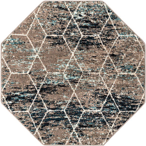 Blue Multicolor 4' 1 x 4' 1 Trellis Frieze Octagon Area Rug Geometric Modern Unique Stain Resistant Easy Clean Carpet for Living, Dining, Bedrooms, Office for Sale at Rug Engine