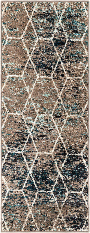 Blue Multicolor 2' x 5' 1 Trellis Frieze Runner Area Rug Geometric Modern Unique Stain Resistant Easy Clean Carpet for Living, Dining, Bedrooms, Office for Sale at Rug Engine