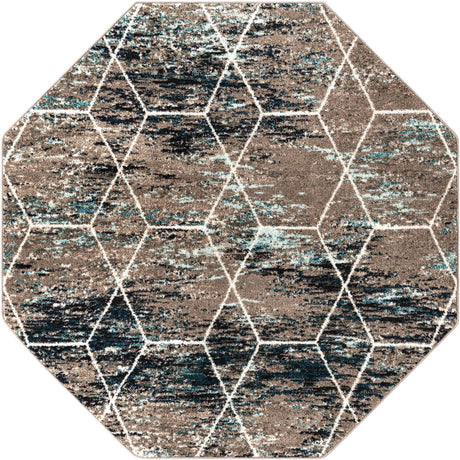 Blue Multicolor 6' 1 x 6' 1 Trellis Frieze Octagon Area Rug Geometric Modern Unique Stain Resistant Easy Clean Carpet for Living, Dining, Bedrooms, Office for Sale at Rug Engine