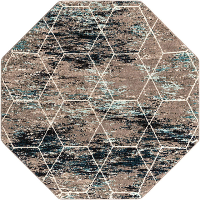 Blue Multicolor 7' 1 x 7' 1 Trellis Frieze Octagon Area Rug Geometric Modern Unique Stain Resistant Easy Clean Carpet for Living, Dining, Bedrooms, Office for Sale at Rug Engine