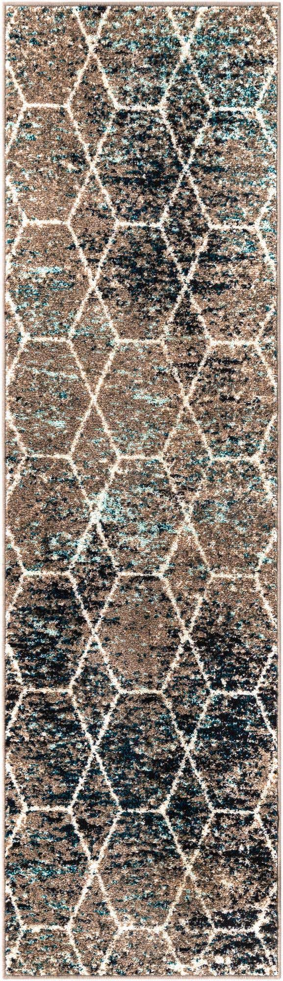 Blue Multicolor 2' x 7' 1 Trellis Frieze Runner Area Rug Geometric Modern Unique Stain Resistant Easy Clean Carpet for Living, Dining, Bedrooms, Office for Sale at Rug Engine