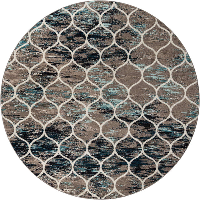 Blue Multicolor 10' x 10' Trellis Frieze Round Area Rug Geometric Modern Unique Stain Resistant Easy Clean Carpet for Living, Dining, Bedrooms, Office for Sale at Rug Engine