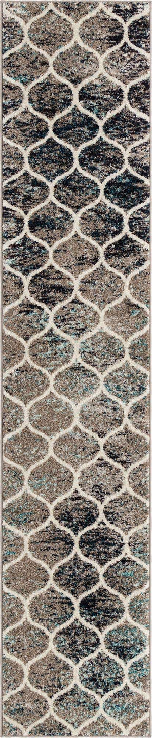 Blue Multicolor 2' 7 x 11' Trellis Frieze Runner Area Rug Geometric Modern Unique Stain Resistant Easy Clean Carpet for Living, Dining, Bedrooms, Office for Sale at Rug Engine