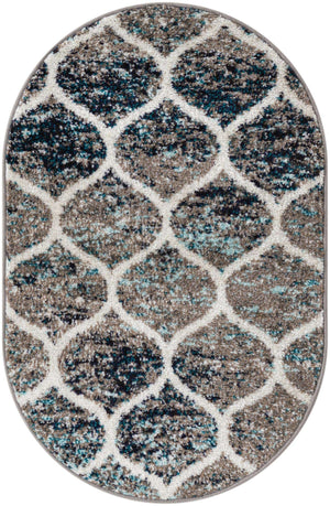 Blue Multicolor 2' x 3' 1 Trellis Frieze Oval Area Rug Geometric Modern Unique Stain Resistant Easy Clean Carpet for Living, Dining, Bedrooms, Office for Sale at Rug Engine
