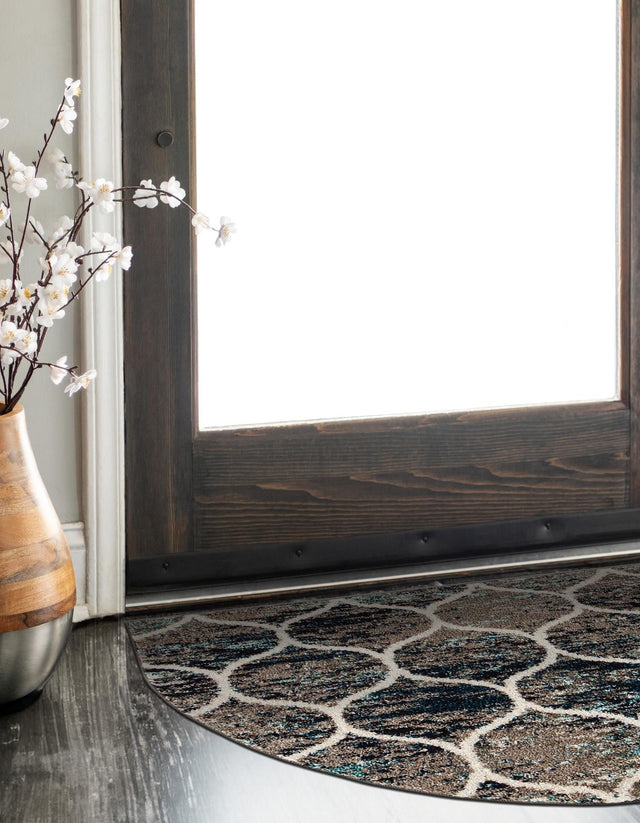 Blue Multicolor 2' 7 x 4' 1 Trellis Frieze Hearth Half-Round Semicircle Area Rug Geometric Modern Unique Stain Resistant Easy Clean Carpet for Living, Dining, Bedrooms, Office for Sale at Rug Engine