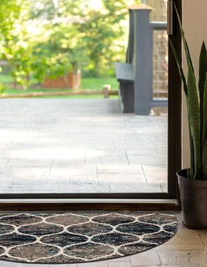 Blue Multicolor 2' 7 x 4' 1 Trellis Frieze Hearth Half-Round Semicircle Area Rug Geometric Modern Unique Stain Resistant Easy Clean Carpet for Living, Dining, Bedrooms, Office for Sale at Rug Engine