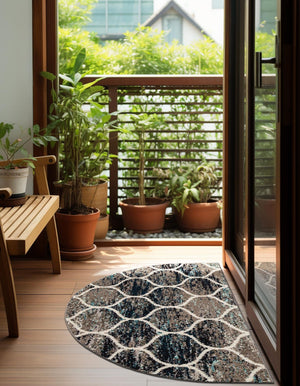 Blue Multicolor 2' 7 x 4' 1 Trellis Frieze Hearth Half-Round Semicircle Area Rug Geometric Modern Unique Stain Resistant Easy Clean Carpet for Living, Dining, Bedrooms, Office for Sale at Rug Engine