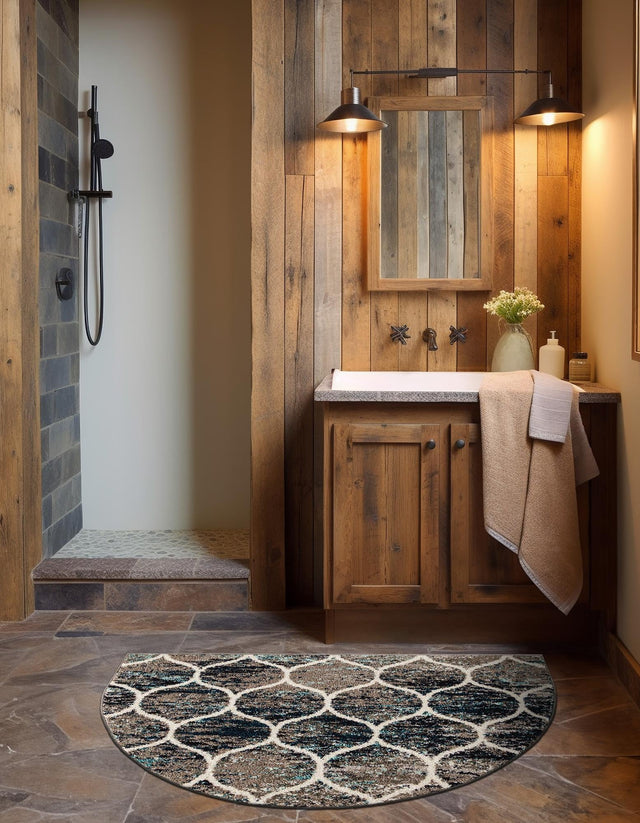 Blue Multicolor 2' 7 x 4' 1 Trellis Frieze Hearth Half-Round Semicircle Area Rug Geometric Modern Unique Stain Resistant Easy Clean Carpet for Living, Dining, Bedrooms, Office for Sale at Rug Engine