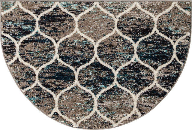 Blue Multicolor 2' 7 x 4' 1 Trellis Frieze Hearth Half-Round Semicircle Area Rug Geometric Modern Unique Stain Resistant Easy Clean Carpet for Living, Dining, Bedrooms, Office for Sale at Rug Engine