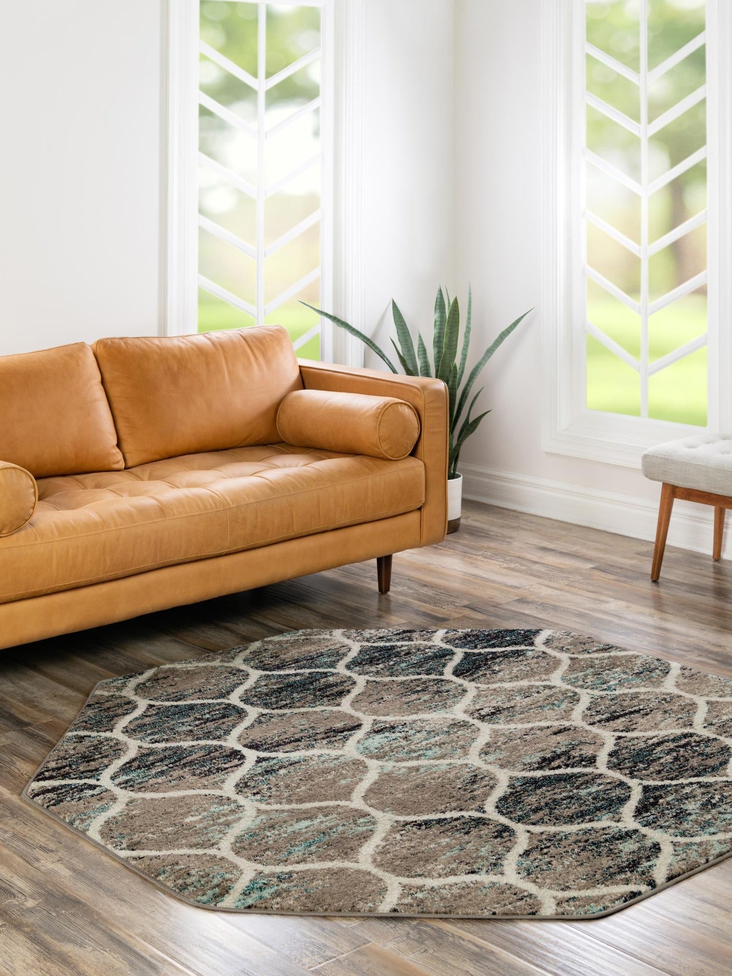 Blue Multicolor 4' 1 x 4' 1 Trellis Frieze Octagon Area Rug Geometric Modern Unique Stain Resistant Easy Clean Carpet for Living, Dining, Bedrooms, Office for Sale at Rug Engine