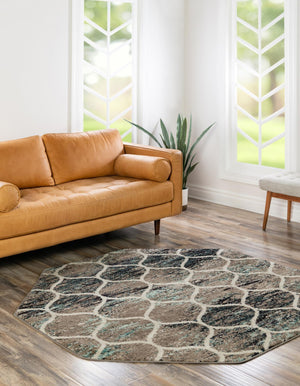 Blue Multicolor 7' 1 x 7' 1 Trellis Frieze Octagon Area Rug Geometric Modern Unique Stain Resistant Easy Clean Carpet for Living, Dining, Bedrooms, Office for Sale at Rug Engine