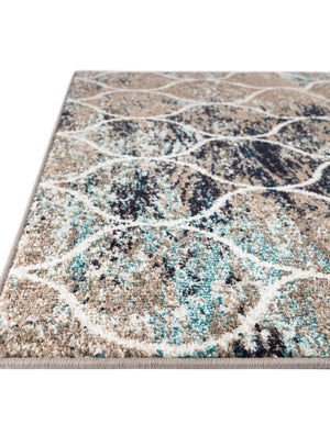 Blue Multicolor 5' 3 x 5' 3 Trellis Frieze Octagon Area Rug Geometric Modern Unique Stain Resistant Easy Clean Carpet for Living, Dining, Bedrooms, Office for Sale at Rug Engine