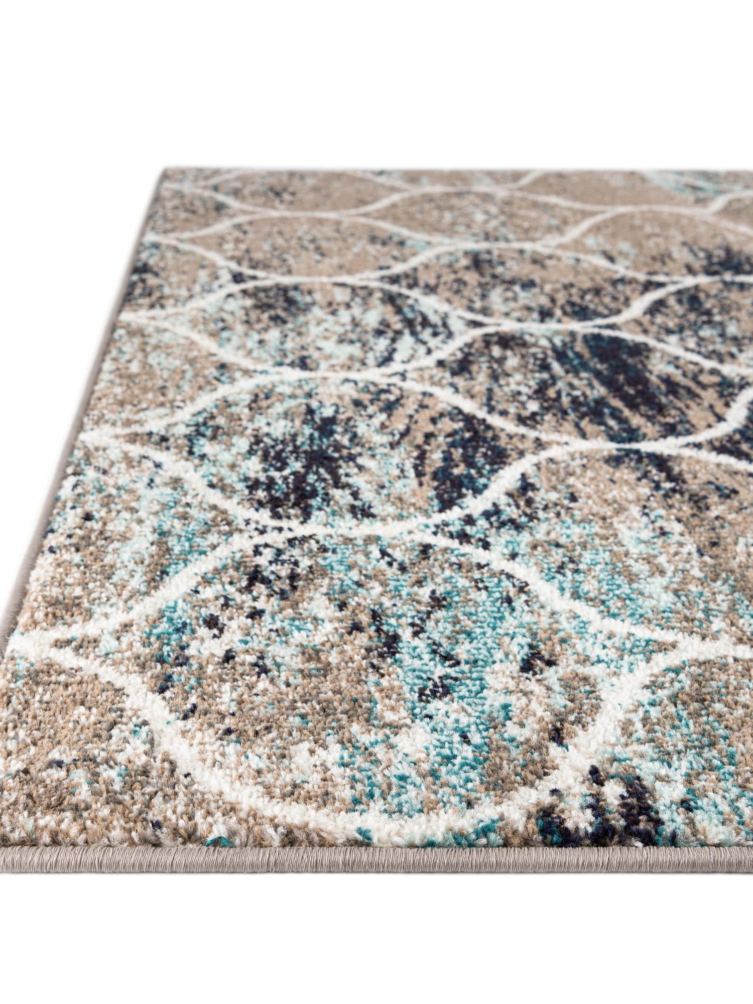 Blue Multicolor 7' 10 x 7' 10 Trellis Frieze Octagon Area Rug Geometric Modern Unique Stain Resistant Easy Clean Carpet for Living, Dining, Bedrooms, Office for Sale at Rug Engine